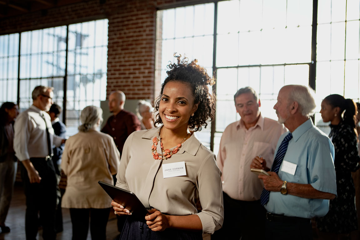 African American businesswoman attending a business networking event